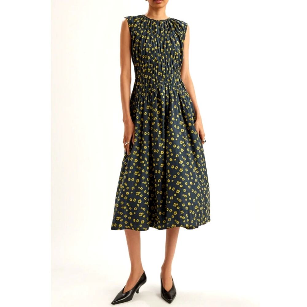 Merlette Women's Lemon Navy Floral Print Villard Dress Size 6